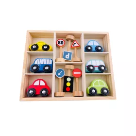 Fa autók és táblák szett