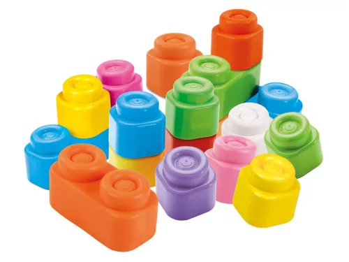 Clemmy 40 db puha építőkocka tárolózsákban