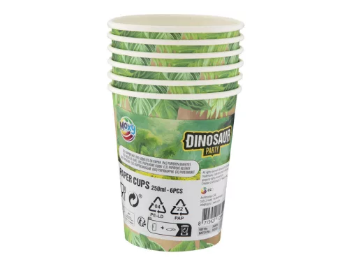 Dínós papírpohár, 250 ml, 6 db