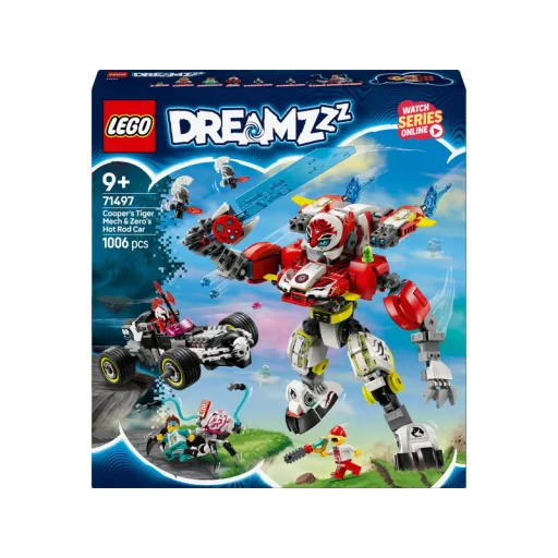 LEGO Dreamzzz 71497 Cooper tigrisrobotja és Zero Hot Rod autója