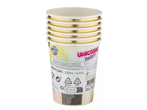 Unikornis papírpohár, 250 ml, 6 db