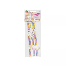 Unikornis papírszívószál, 19,5 cm, 6 db