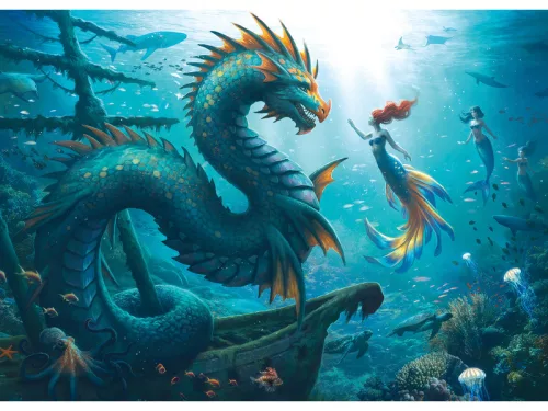 Puzzle 1000 db - Sárkány, sellõ, teknõs