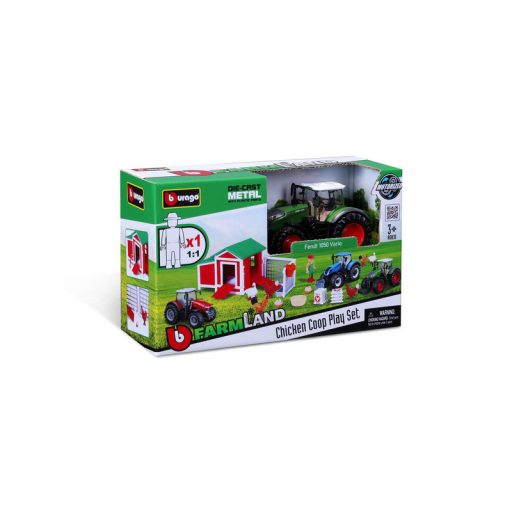 Bburago 10cm traktor + csirkeól + csirke + kerítés