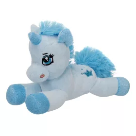 Unikornis fekvő plüssfigura - kék, 20 cm
