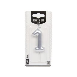1-s szám gyertya EZÜST 6 cm
