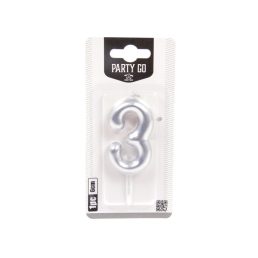 3-s szám gyertya EZÜST 6 cm