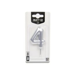 4-s szám gyertya EZÜST 6 cm