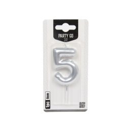 5-s szám gyertya EZÜST 6 cm