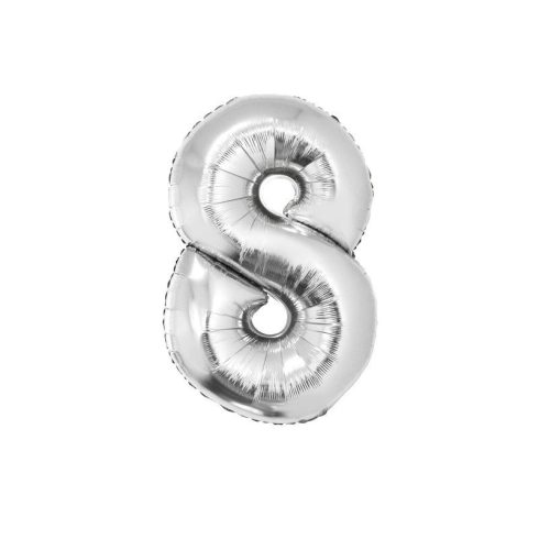 8 szám alakú fólia lufi, ezüst, 80 cm