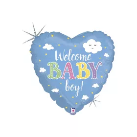45cm Welcome Baby Boy feliratos, hologrammos fólia lufi