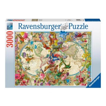 Puzzle 3000 db - Világtérkép és pillangók