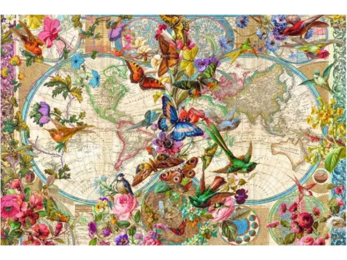 Puzzle 3000 db - Világtérkép és pillangók