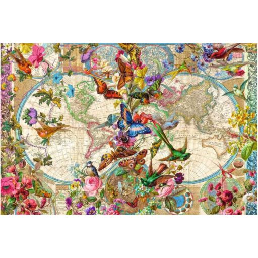 Puzzle 3000 db - Világtérkép és pillangók