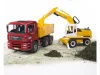 MAN TGA építőipari teherautó és Liebherr kotrógép