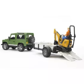   Land Rover Defender egytengelyes pótkocsi, JCB mikro kotrógép és munkás