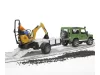 Land Rover Defender egytengelyes pótkocsi, JCB mikro kotrógép és munkás
