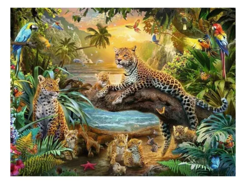 Puzzle 1500 db - Leopárdok a dzsungelben
