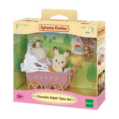 Sylvanian Families-Csoki nyuszi ikrek babakocsival