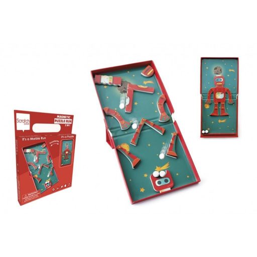 2 az 1-ben mágneses puzzle és golyófuttató játék - Robotos
