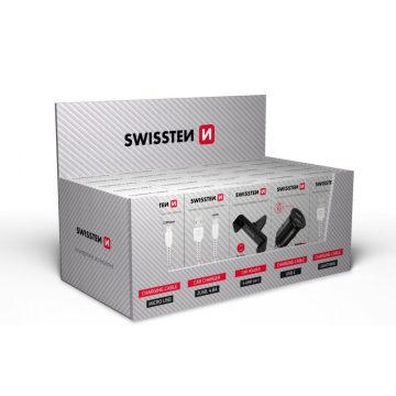   Swissten autós box (5xlightning kábel, 5xUSB-C kábel, 5xautós telefontartó AV-1, 5xautós töltő, 5xmikroUSB kábel)