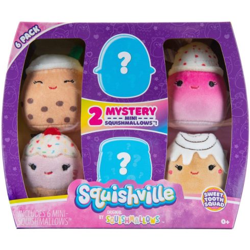 Squishville Sweet Tooth mini plüssök 6 darabos szett, amely 2 db meglepi mini plüsst tartalmaz