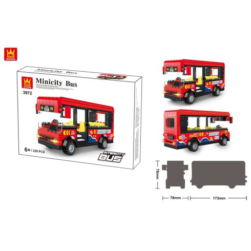 WANGE® 3972 - készségfejlesztő építőjáték - 229 db építőkocka - Intercity piros busz